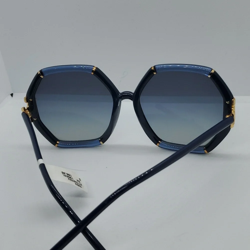 Tory Burch Blue Hexagonal Sunglasses with Gold Accents